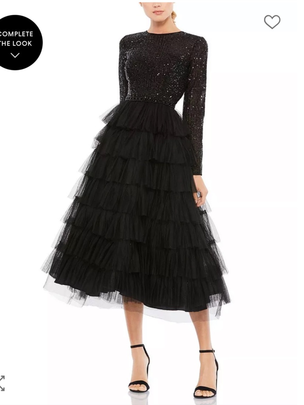 MAC DUGGAL Black Sequin Bodice Tiered Tulle Midi Dress